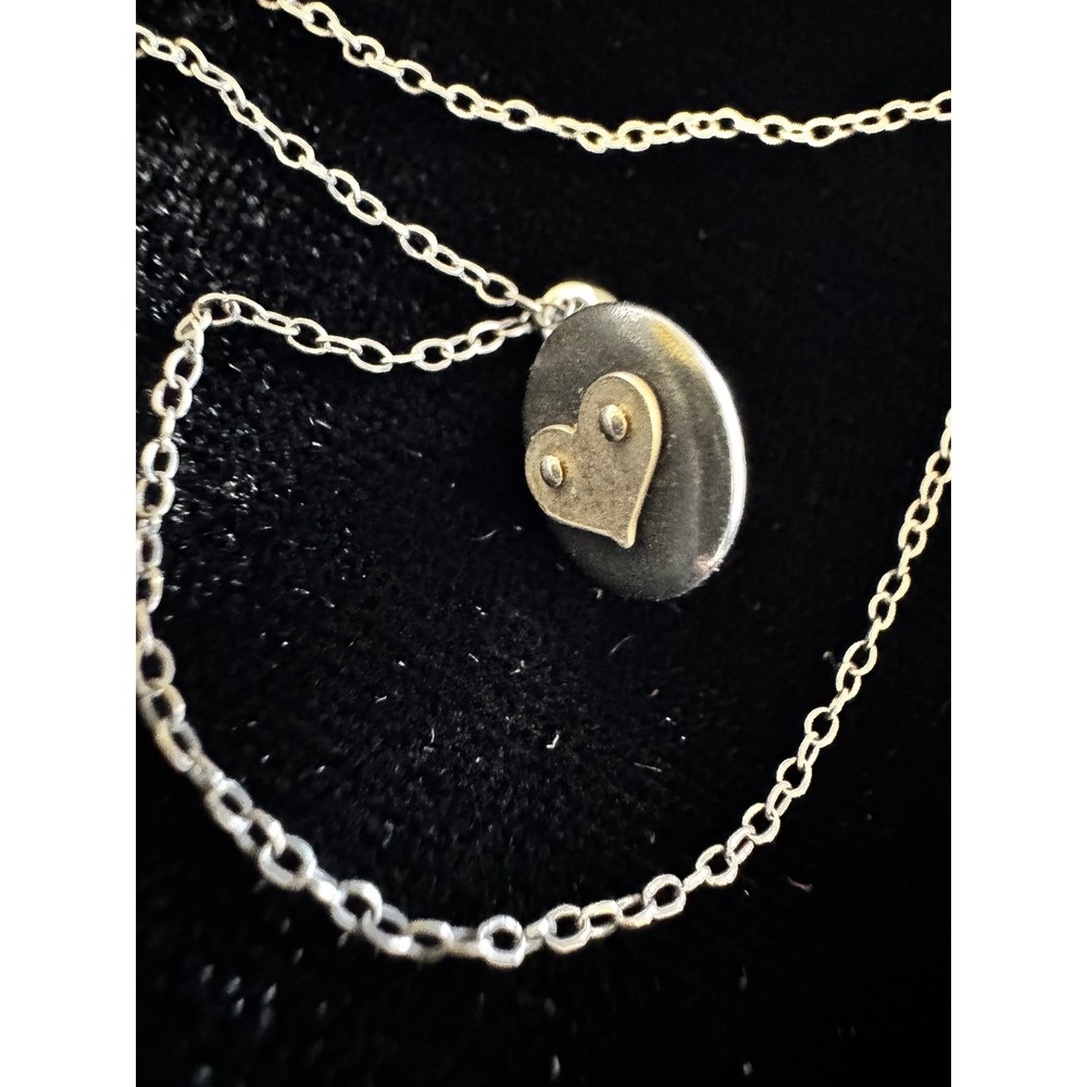 Mixed Metal Heart Locket Necklace Round Oxidized Silver Gold Tone 16-18"